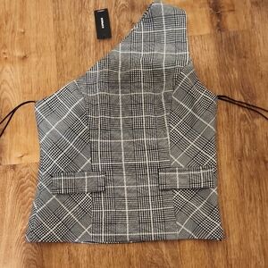 Express Black and White Plaid Top